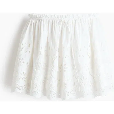 H&m Broderie-anglaise Drawstring Skirt In White