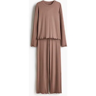 H&m Brushed Jersey Pyjamas In Brown
