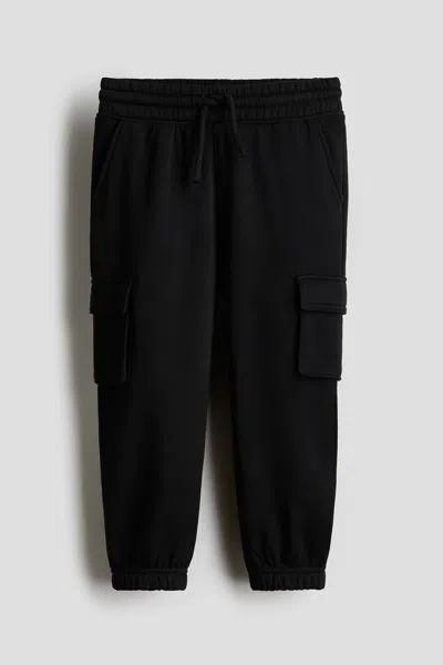 H&m Kids' Brushed-inside Cargo Joggers In Black