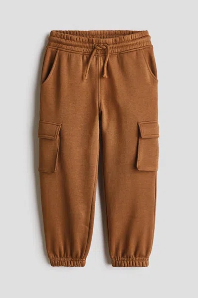 H&m Kids' Brushed-inside Cargo Joggers In Brown