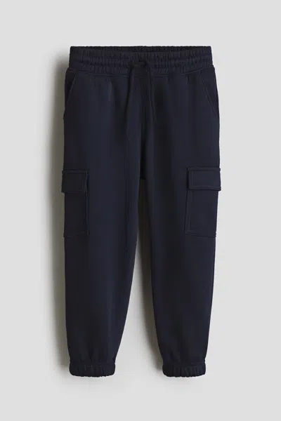 H&m Kids' Brushed-inside Cargo Joggers In Blue