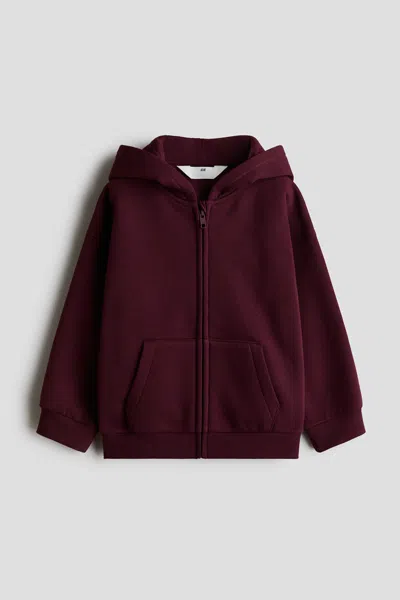H&m Kids' Brushed-inside Hooded Jacket In Burgundy