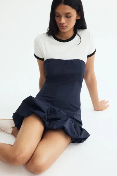 H&m Bubble-hem Bandeau Dress In Blue