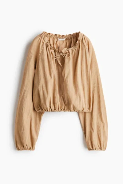 H&m Bubble-hem Blouse In Brown