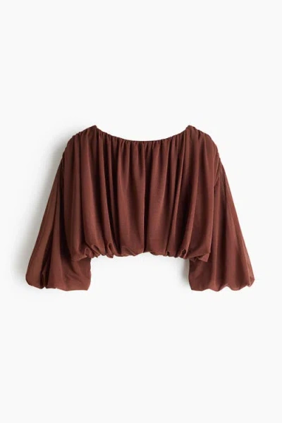 H&m Bubble-hem Cropped Top In Brown