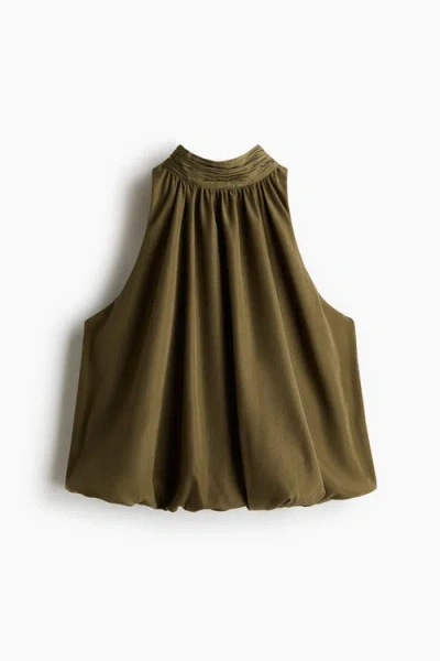 H&m Bubble-hem Halterneck Top In Green