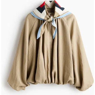 H&m Bubble-hem Jacket With Scarf In Brown