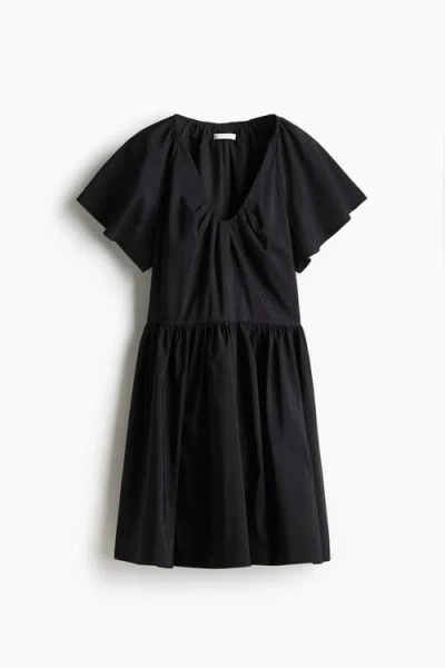 H&m Butterfly-sleeved Dress In Black