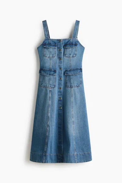 H&m Button-front Denim Dress In Light Denim Blue