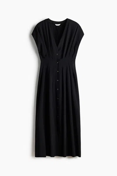 H&m Button-front Midi Dress In Black