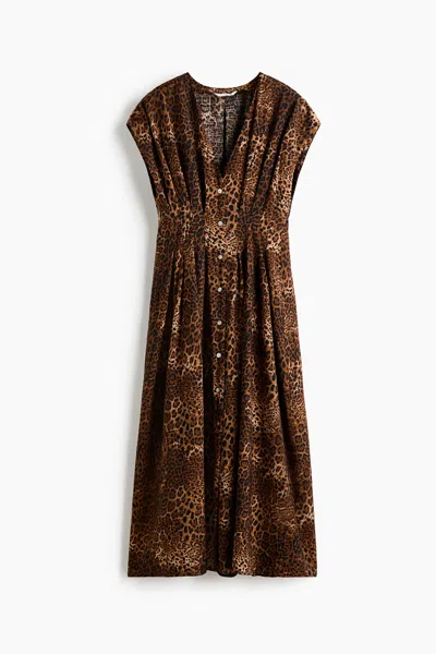 H&m Button-front Midi Dress In Brown
