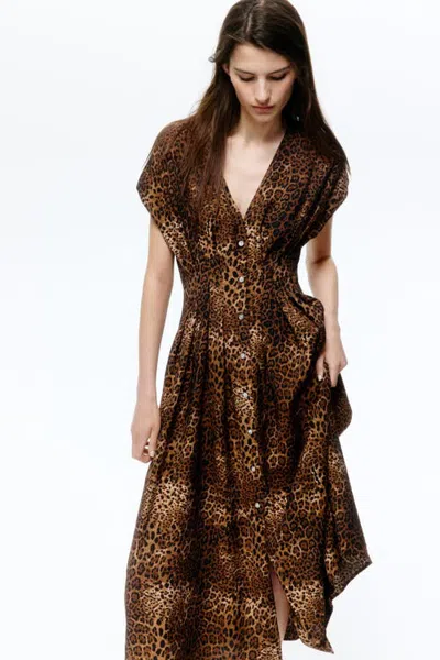 H&m Button-front Midi Dress In Animal Print