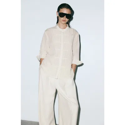 H&m Button-front Pintuck Blouse In Neutral