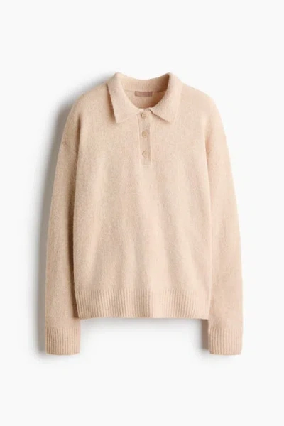 H&m Cable-knit Polo Jumper In Neutral