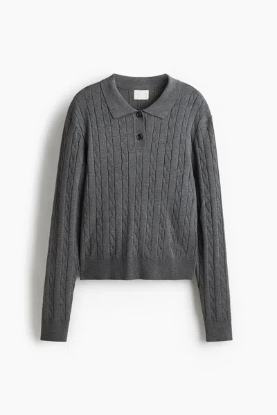 H&m Cable-knit Polo Shirt In Gray