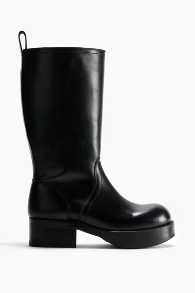 H&m Calf-high Leather Boots In Black