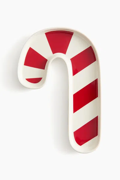 H&m Candy Cane Stoneware Plate In Red