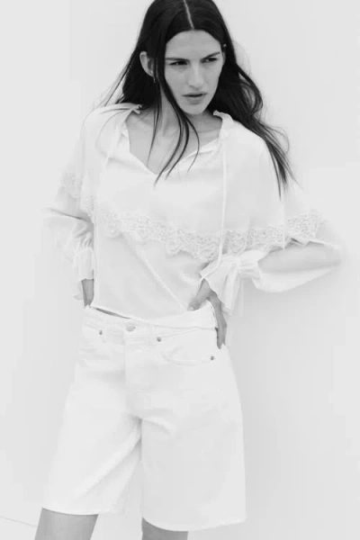 H&m Cape-detail Blouse In Cream