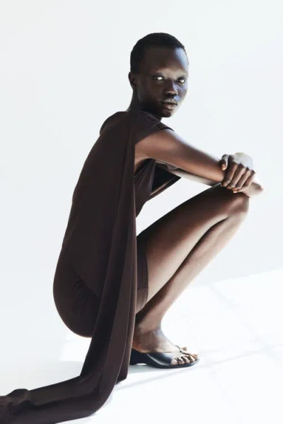 H&m Cape-detail Draped Dress In Brown