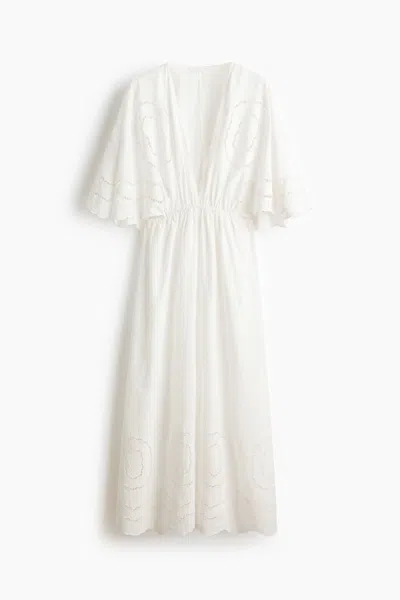 H&m Cape-detail Dress With Eyelet Embroidery In White