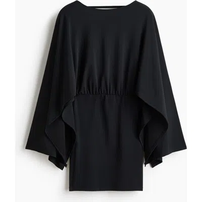 H&m Cape-sleeved Fine-knit Dress In Black
