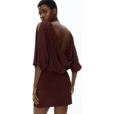 H&m Cape-sleeved Low-back Dress In Brown