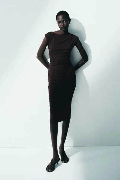 H&m Cap-sleeved Dress In Brown