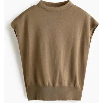 H&m Cap-sleeved Fine-knit Top In Brown