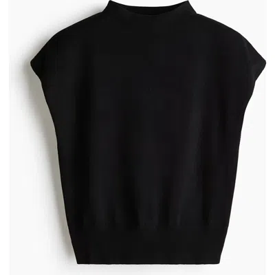 H&m Cap-sleeved Fine-knit Top In Black