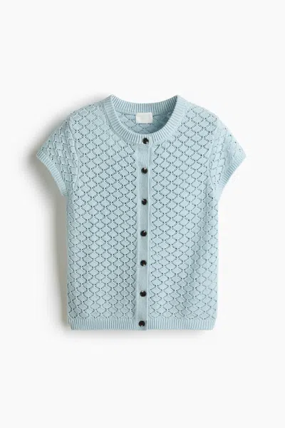 H&m Cap-sleeved Pointelle-knit Cardigan In Blue
