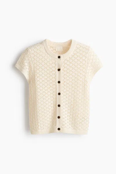 H&m Cap-sleeved Pointelle-knit Cardigan In White