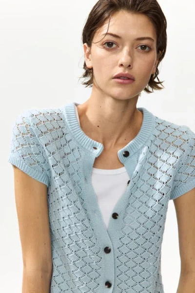 H&m Cap-sleeved Pointelle-knit Cardigan In Neutral