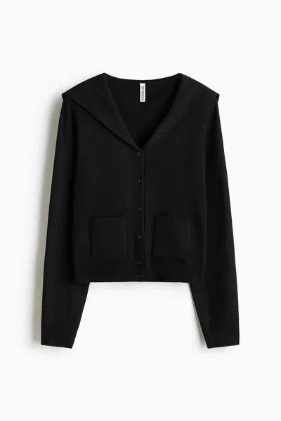 H&m Cardigan With Collar In Black