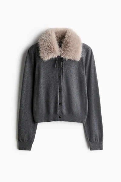 H&m Cardigan With Collar In Gray