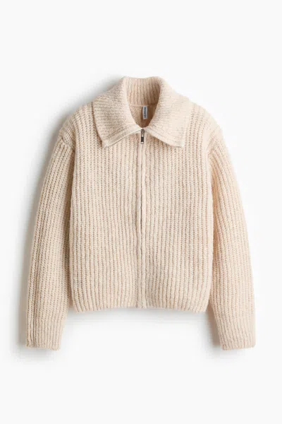 H&m Cardigan With Zipper In Neutral