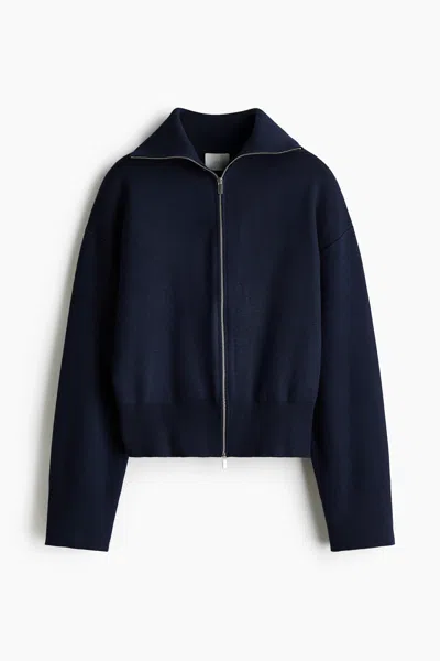 H&m Cardigan With Zipper In Blue