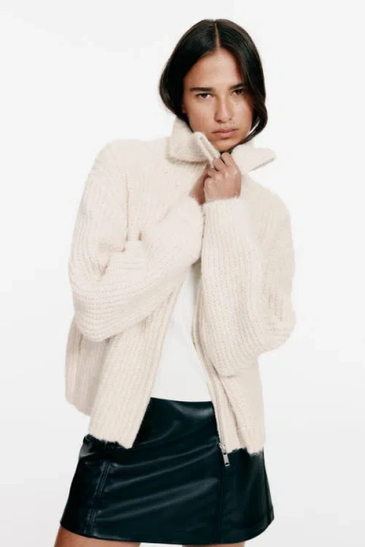 H&m Cardigan With Zipper In White