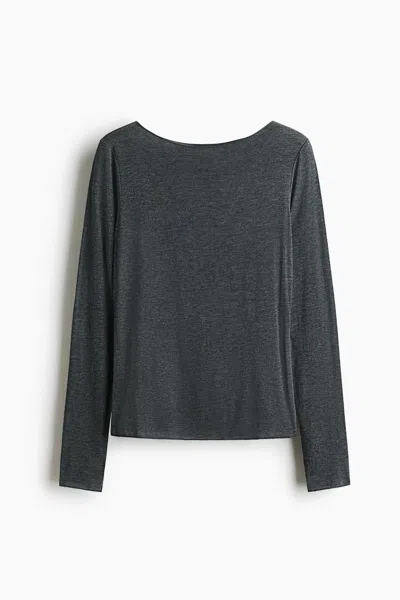 H&m Cashmere-blend Boat-neck Top In Gray