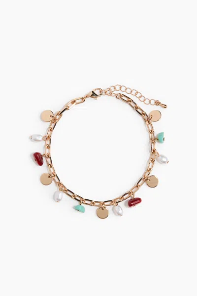 H&m Charm Anklet In Gold-colored/turquoise-colored