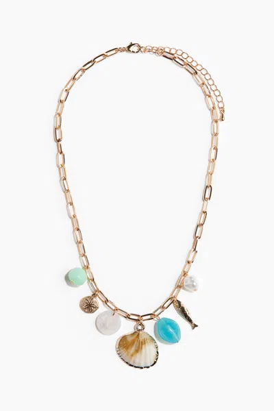H&m Charm Necklace In Gold-colored/blue
