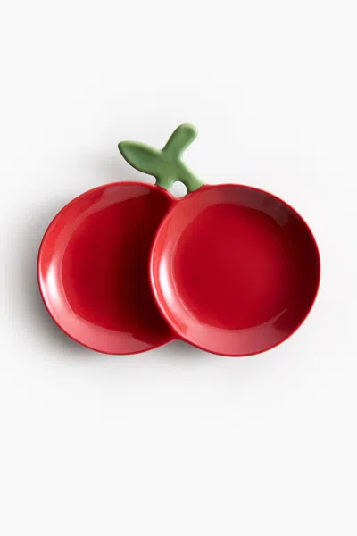 H&m Cherry-shaped Porcelain Plate In Red