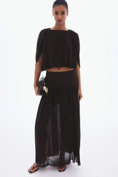 H&m Chiffon Maxi Skirt In Brown