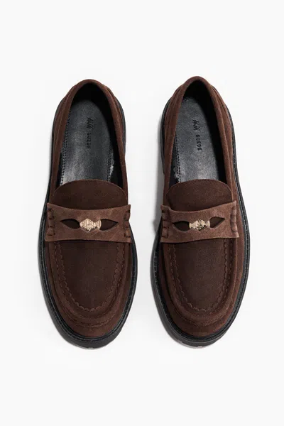 H&m Chunky Split Suede Loafers In Dark Brown