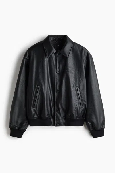 H&m Coated Baseball Jacket In Black