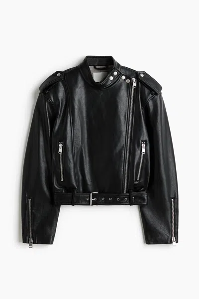 H&m Coated Biker Jacket In Black