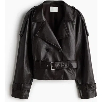 H&m Coated Biker Jacket In Dark Brown
