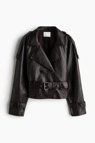 H&m Coated Biker Jacket In Dark Brown