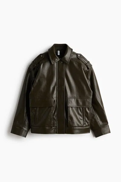 H&m Coated Biker Jacket In Brown