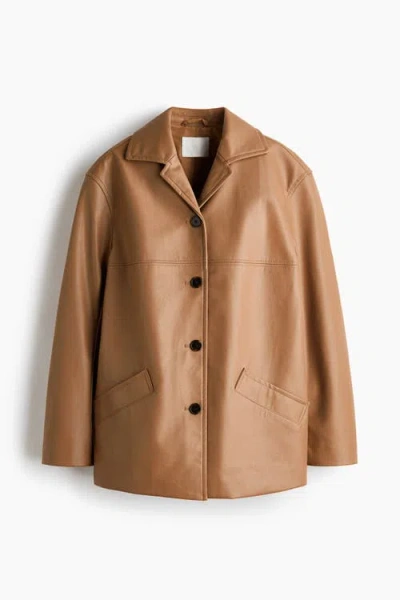 H&m Coated Jacket In Brown