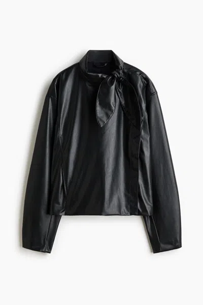 H&m Coated Jacket With Scarf Collar In Black